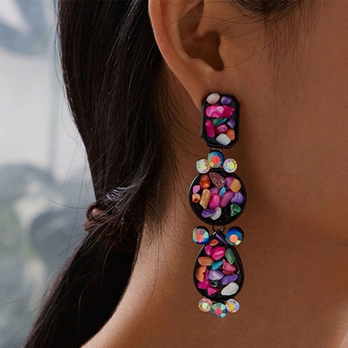 ookjewelry wholesale Color-block Geometric Dangle Earrings