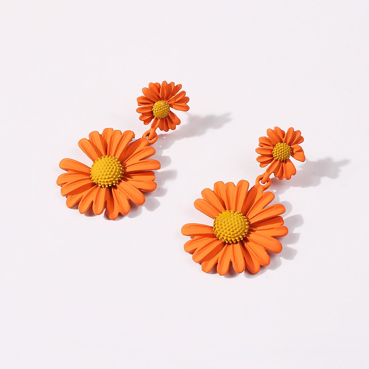  Orange Double Daisy Flower Earrings