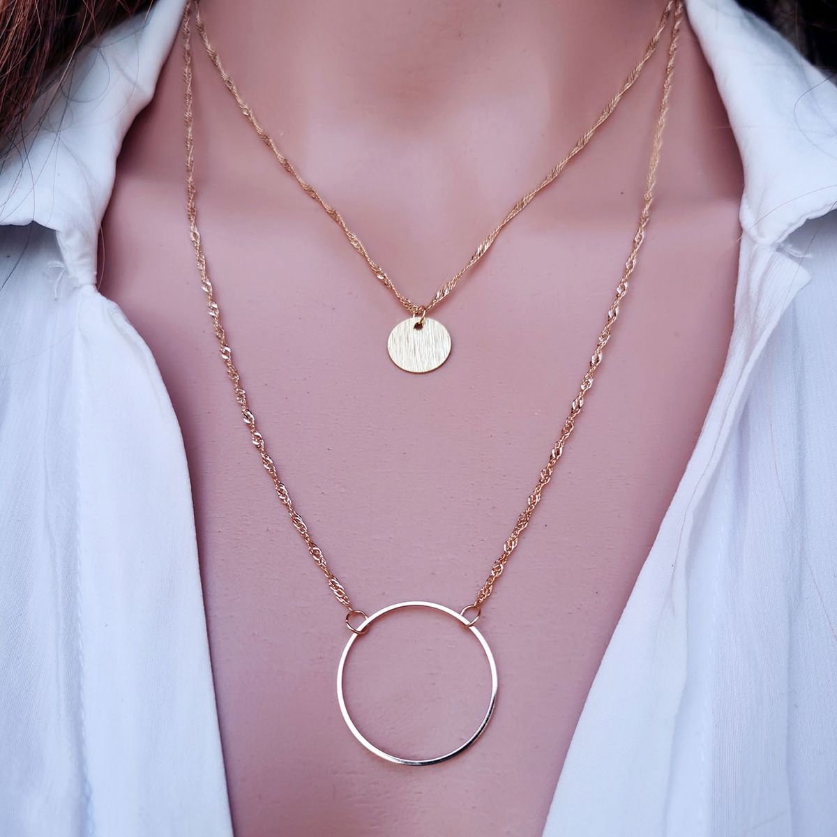 ookjewelry wholesale Geometric Triangle Round Circle Pendant Necklace